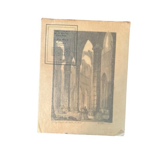 ANTIQUE MARY ELLSWORTH ETCHING REPRODUCTION "ABBEY CHURCH" - Picture 2 of 2